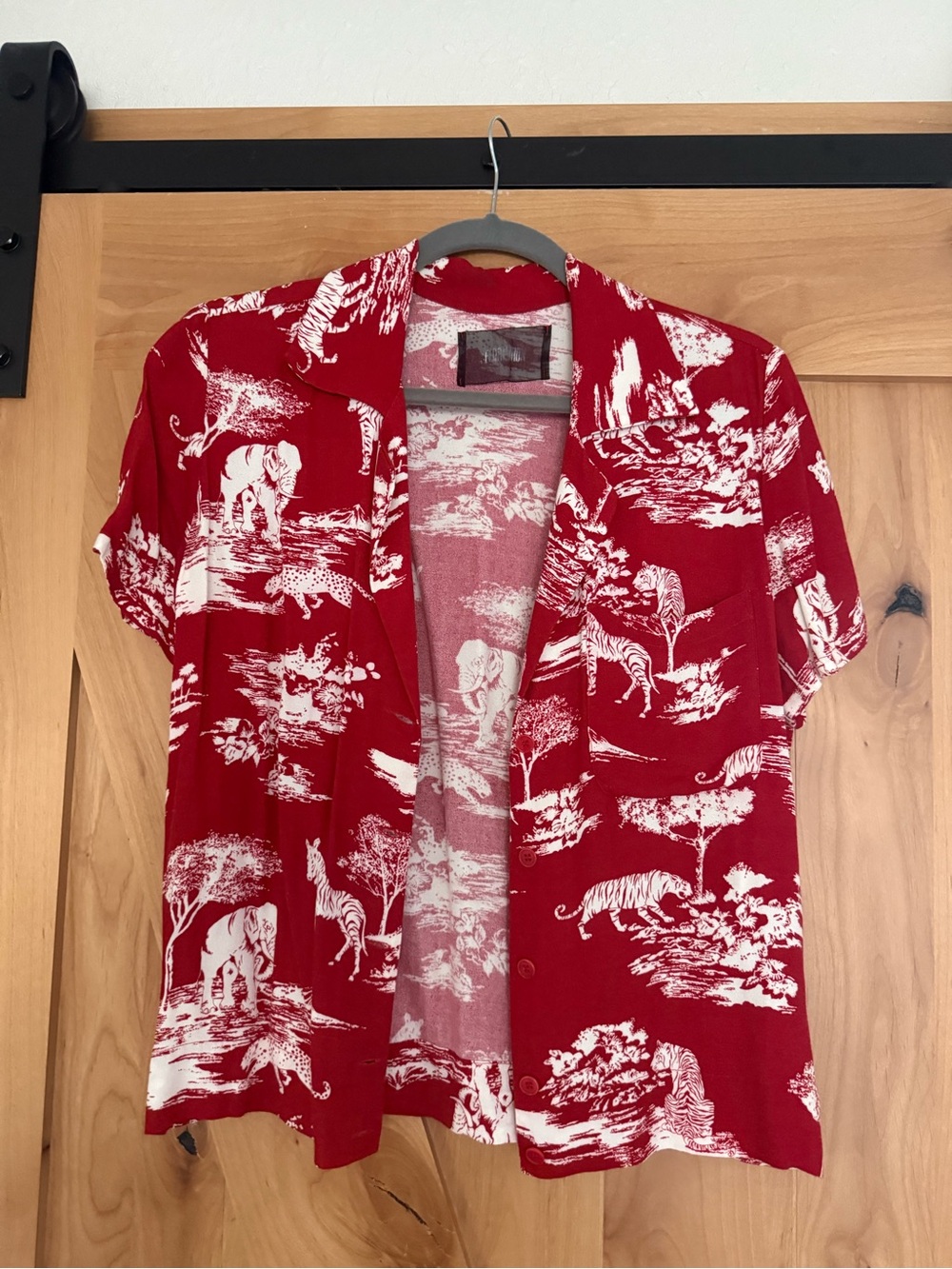 Reformation Red Cuba Top, Animal Print Short Sleeve Button-Up, Nairobi Print, S - Picture 3 of 6